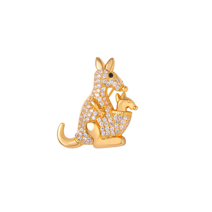 Clear White CZ Kangaroo Mother and Child Brooches Pin for Woman Cubic Zirconia Pave Setting Luxury Style Jewelry Gift for Her