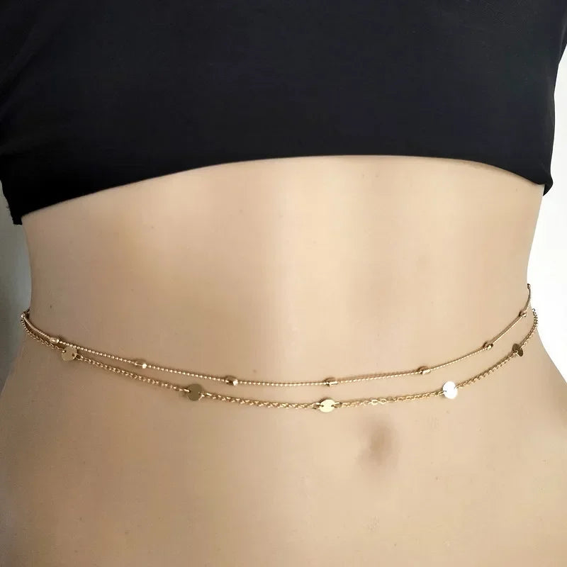 新しいファッションセクシーな二重層パールチェーン、女性用ウエストビーズベリーチェーン、ベリーベルト、夏のビーチボディジュエリー、フェスティバルギフト