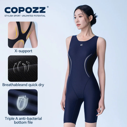 COPOZZ レディース ワンピース水着 無地 ノースリーブ くり抜き Vネック 夏 女性用 水泳 スポーツ 大人用 スリム 水着 ビーチ