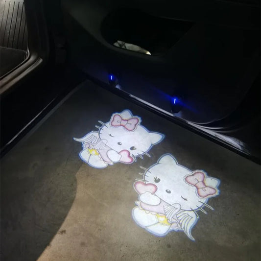 Hello Kitty Car Welcome Light High Definition Projector Hd Ambient Light Induction Open The Door Safety Signal Lamp Decoration