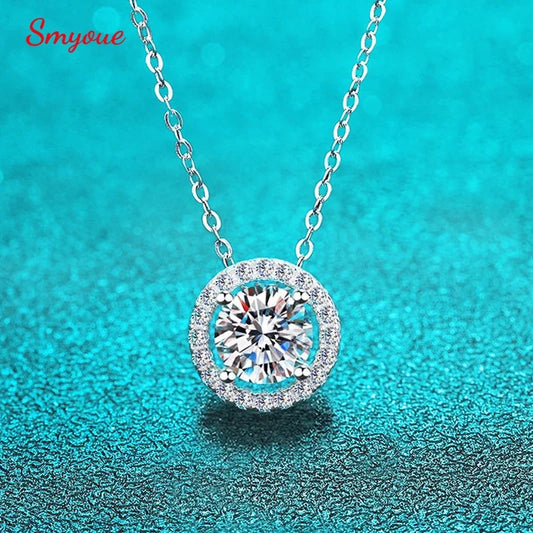 Smyoue 0.3-2CT 100% D Color Moissanite Necklace for Women Sparkling Lab Diamond Pendant 925 Sterling Silver Wedding Jewelry GRA