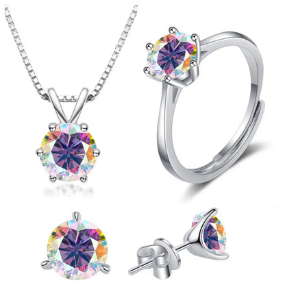 925スターリングシルバー 1CT*4 Dカラー モアサナイト リング イヤリング ネックレス セット ファインジュエリーセット エレガント レディースジュエリー パーティー ウェディング用