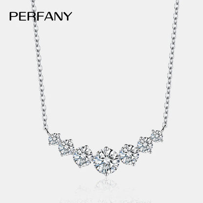 PERFANY All Moissanite Necklace for Women S925 Pure Silver Smile Sparkling Diamond Pendant Fashion Luxury Jewelry Party Gift