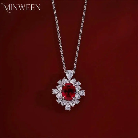 2.5ct 5A Lab Grown Ruby Necklace For Wowen Red Diamond 925 Silver Plated 18k Gold Necklace