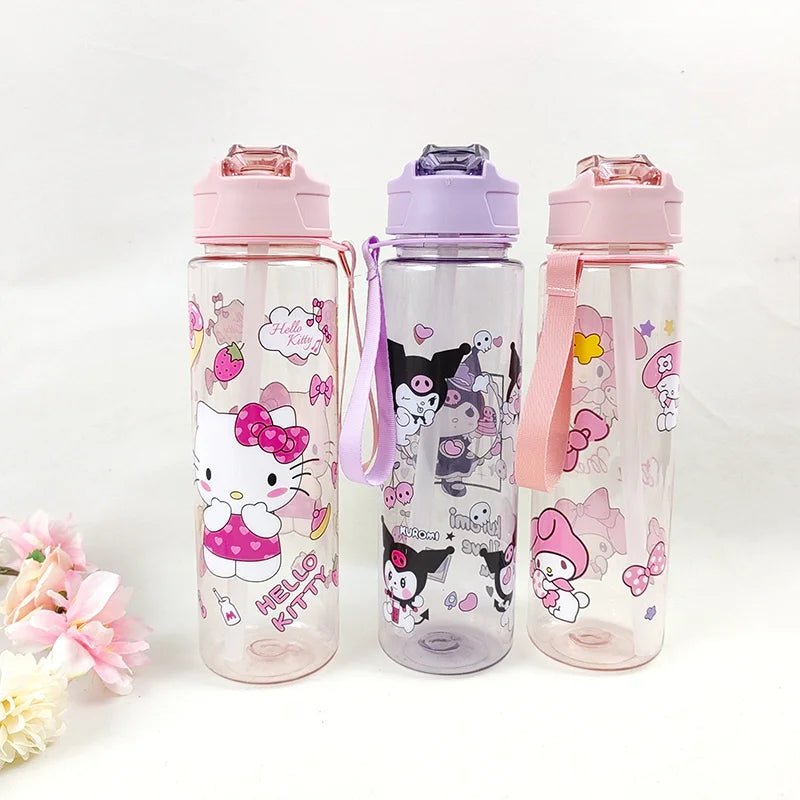 800ML MINISO Kuromi My Melody Hello Kitty ウォーターカップ 女の子用 カートゥーンアニメ 軽量 アウトドアスポーツ用 新作カワイイ