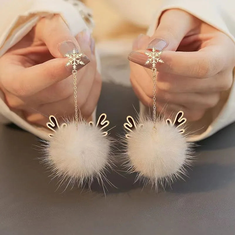 Christmas Elk Bow Pompom Balls Drop Earrings Women and Girls Lovely Fashion Jewelry Xmas New Year's Day Gifts