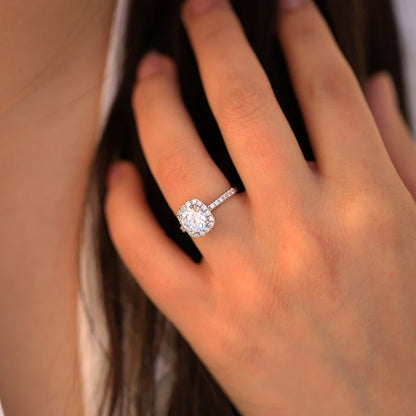DWJ 0.5-3 Carat D Real Moissanite Diamond Wedding Halo square Rings  for Women Original 925 Sterling Silver New in Fine Jewelry