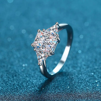 KNOBSPIN 3ct Radiant Moissanite Ring s925 Sterling Sliver Plated 18k White Gold Wedding Engagement Fine Jewelry Rings For Woman