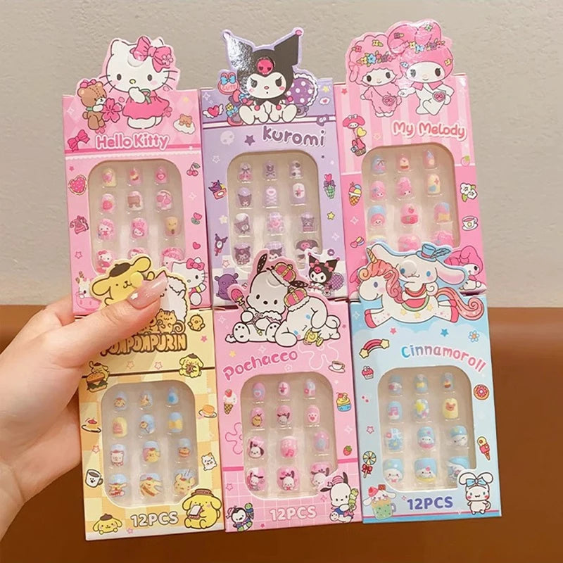 Sanrio Children's Nail Patch Cartoon Hello Kitty Kuromi Nail Sticker Detachable Girl Nails Sweet Lovely Nail Stickers Toy Gift