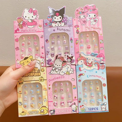 Sanrio Children's Nail Patch Cartoon Hello Kitty Kuromi Nail Sticker Detachable Girl Nails Sweet Lovely Nail Stickers Toy Gift