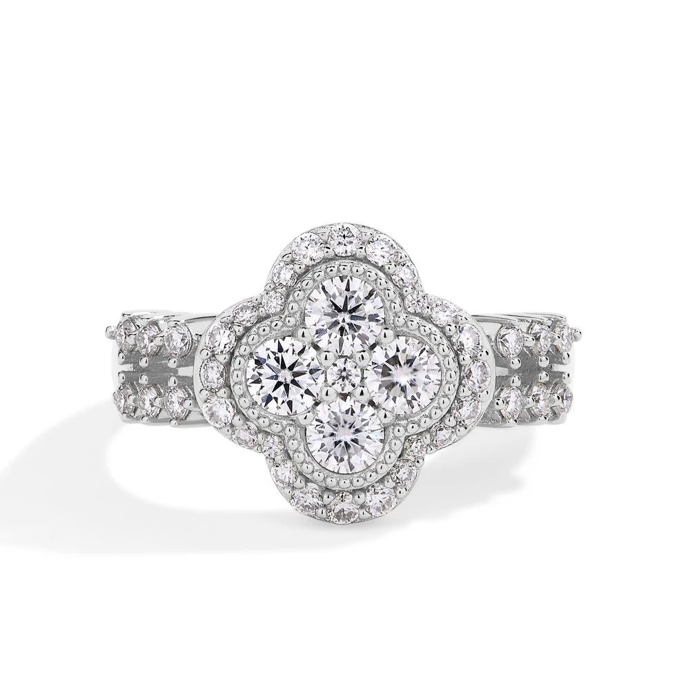 MINTYBOX モアサナイト 18k ホワイトゴールドメッキ ダイヤモンドリング レディース S925 スターリングシルバー 婚約 結婚式 ファインジュエリー 四つ葉