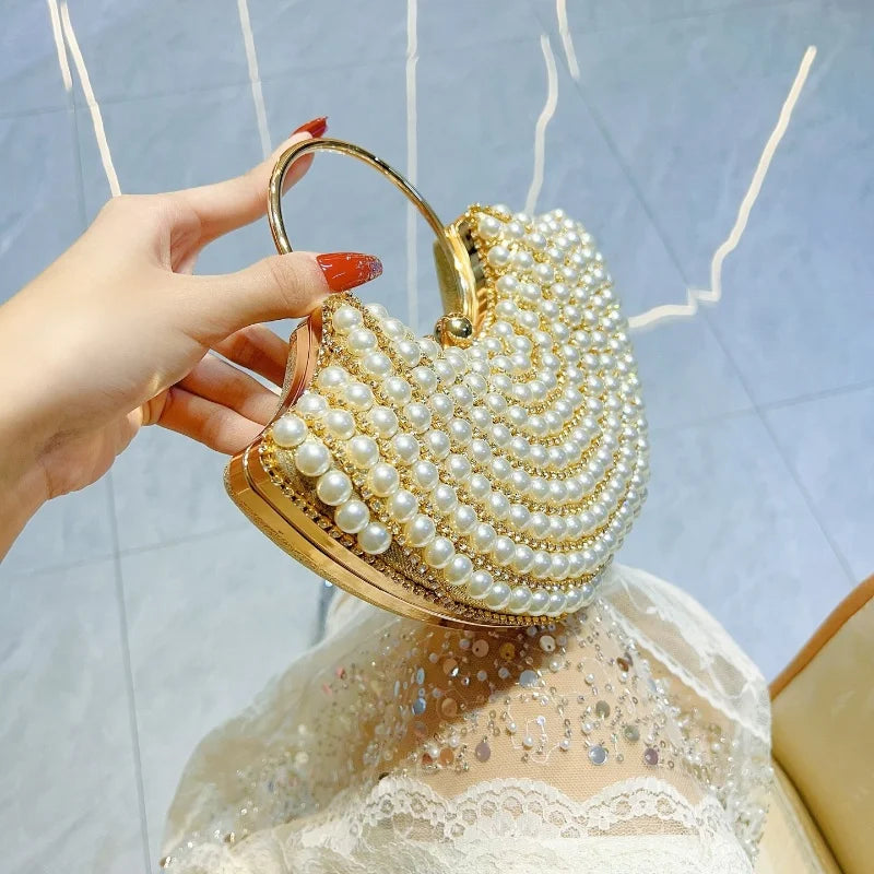 Luxurious Design Sparkling Banquet Clutch Bag Fashion Pearl inlay Wedding Handbag Lady Chain Shoulder Bag New Clutch Purse