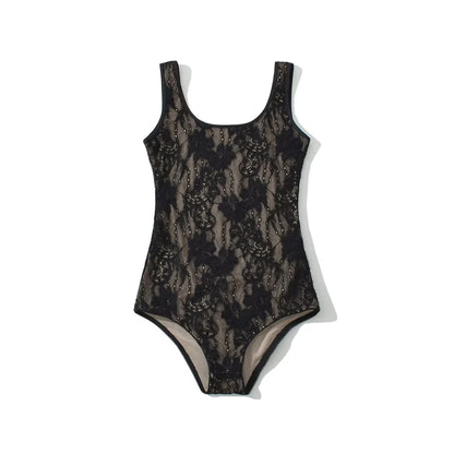 Women's Tank Double Layer Lace Bodysuit With Low Back Detail