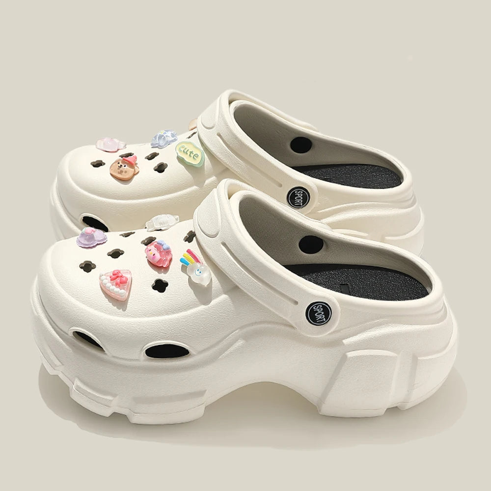 BASATU 夏のアウトドアクロッグ レディーススリッパ プラットフォームビーチサンダル DIYかわいいカートゥーンクロッグ レディースビーチサンダル 女性用ガーデンシューズ