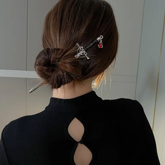 剣型ヘアピン ヘッドドレス レディース ガールズ 中国風 ヴィンテージ ヘアスティック DIY ヘアスタイル ポニーテールホルダー ヘアアクセサリー ジュエリー