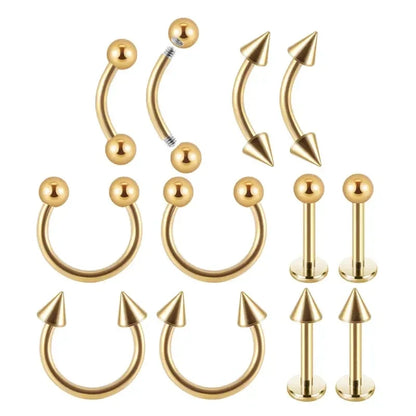 12PC/set Surgical Steel Body Piercing Jewelry Lot Bulk Nose Ring Tongue Bar Lot Eyebrow Labret Piercing Set Horseshoe Ring