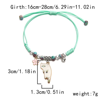 Cartoon Enamel Animal Cat Flower Bracelet for Girl Kids Women Charm Pet Pendant Strap Rope Bracelets Handmade Friendship Jewelry