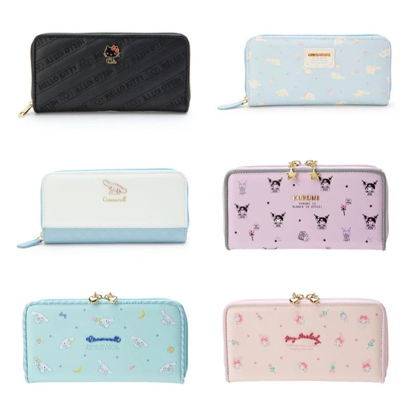 Sanrio Cinnamoroll Kuromi My Melody Hello Kitty Kawaii PU Leather Wallet Card Holders Casual Coin Purse Money Bag
