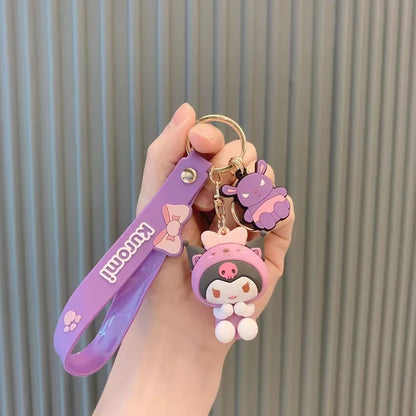 Sanrio Cute Girl Keychain Bag Pendant Pink Kuromi Melody Cinnamoroll Car Key Sanrio Accessories Set Ring Backpack Holiday Gifts