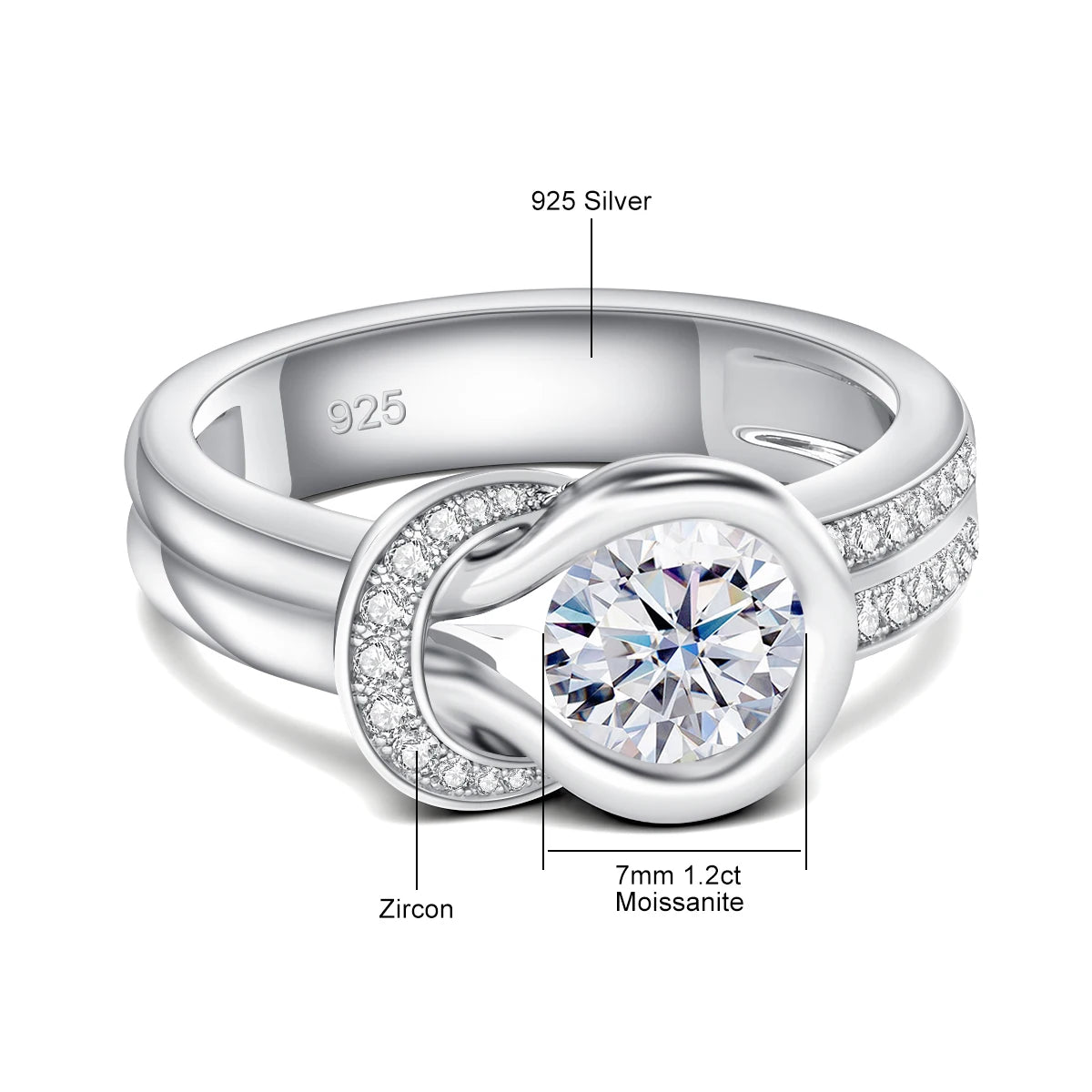 Cross knot Ring 925 Sterling Silver Moissanite Wedding Band Engagement Jewelry Anniversary Gift Sparkling Halo Zircon