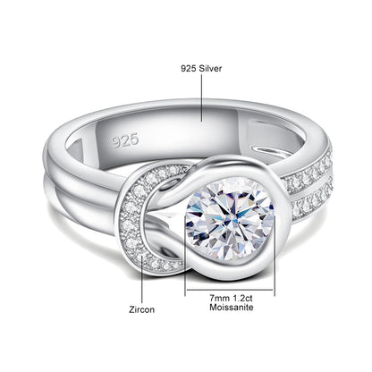 Cross knot Ring 925 Sterling Silver Moissanite Wedding Band Engagement Jewelry Anniversary Gift Sparkling Halo Zircon