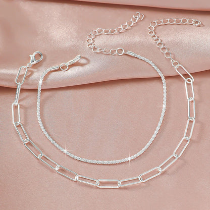 LATS Shiny Sparkling Simple Anklet for Women Gold Silver Color Elegant Jewelry Female Beach Ankle Bracelet on Foot Party Gift