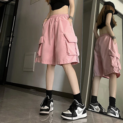 S-3Xl Y2K Cargo Shorts Women Harajuku Black Oversized Wide Leg Shorts Summer Streetwear Fashion High Waist Baggy Short Pants New