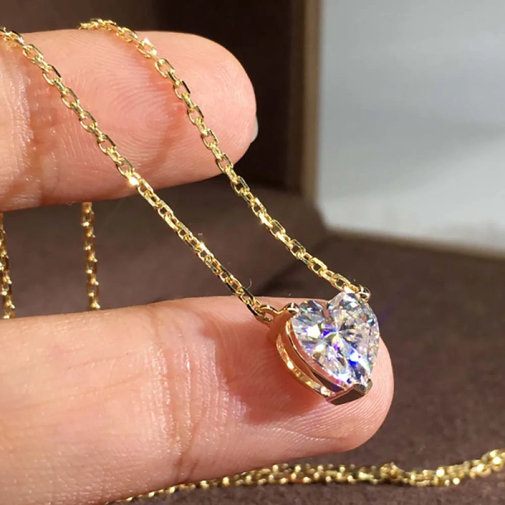 1ct Heart Cut Moissanite Pendant Necklace D Color Solitaire Lab Diamond with GRA Certified 925 Silver Plated 18k Gold Neck Chain