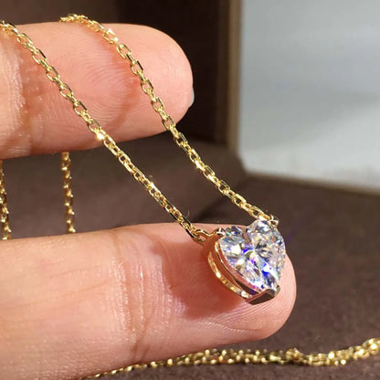 1ct Heart Cut Moissanite Pendant Necklace D Color Solitaire Lab Diamond with GRA Certified 925 Silver Plated 18k Gold Neck Chain