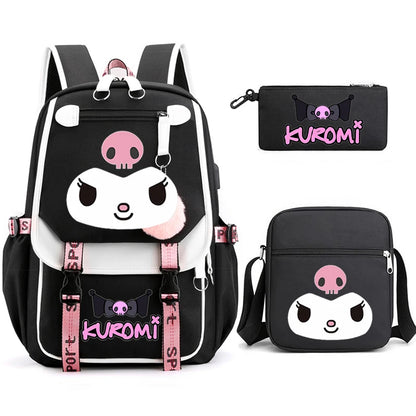 Kuromi Student Backpack 3pcs Cartoon Rucksack Girls School Bag High Capacity Women Backpack Female Cute Leisure Travel Mochilas