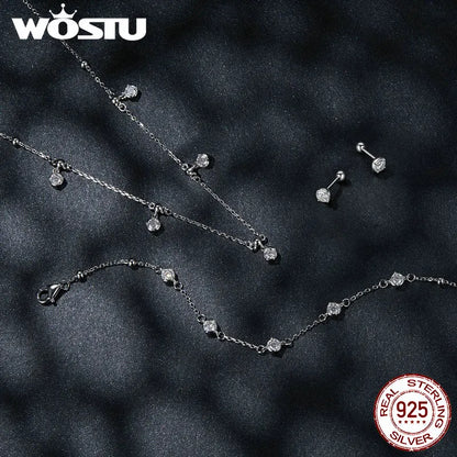 WOSTU 0.5CT モアサナイトビーズチェーンネックレス レディース用 925スターリングシルバー ダイヤモンドカット スターリーモアサナイト ネックレス パーティージュエリー