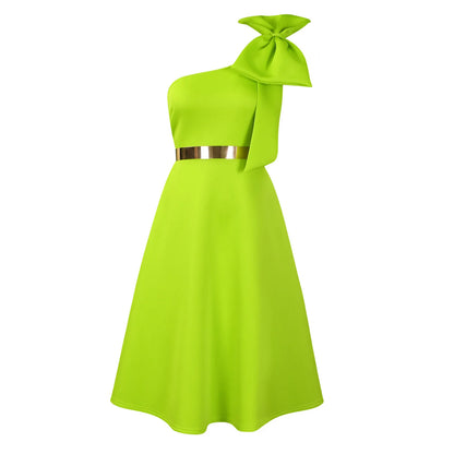 French One Shoulder A Line Pleated Birthday Party Dresses Women Bow Sleeveless Belt Large Skirt Elegant Women's Party Dress