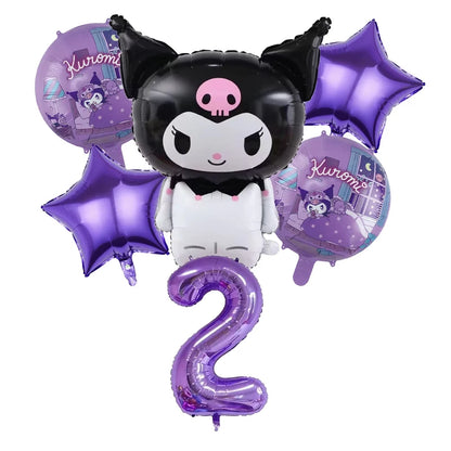 Kuromi Theme Birthday Party Decoration Kid Shower Sanrio Girl Tableware Supplies Tablecloth Number Balloon Cake Topper Gift