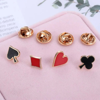 4pcs/set Popular Zinc Alloy Poker Broche Brooch Badges Small Poker Cufflinks Pins Brooches for Women Men Shirt Collar Accessory