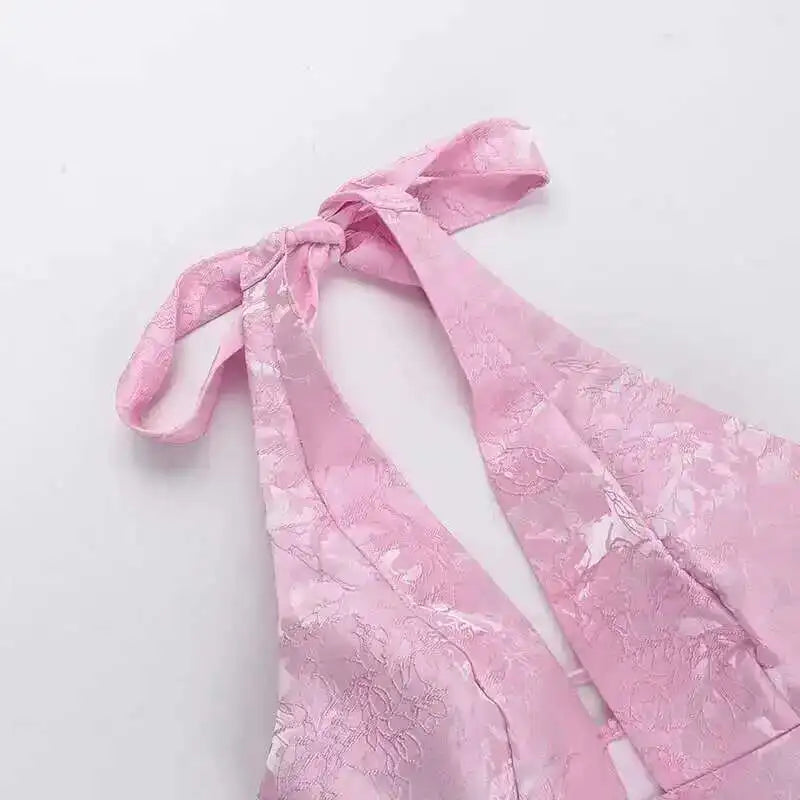 Giyu Club Evening Party Dresses Women 2025 Summer Sexy Bow Halter Long Dress Elegant Jacquard Lace Up Backless Birthday Robe