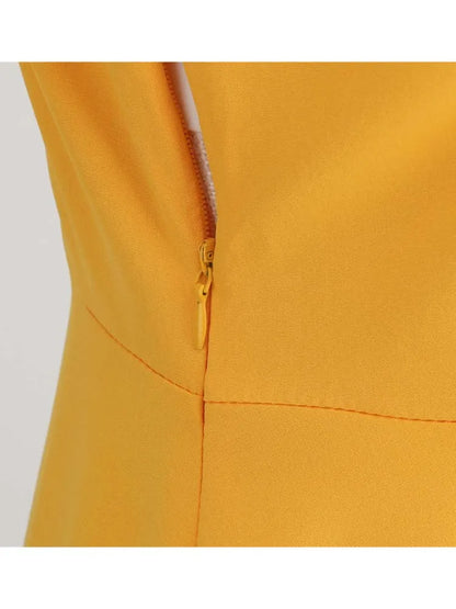 Notched Collar Vintage Solid Party Dresses Women Summer Sleeveless Belted Midi Swing Sundress