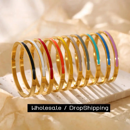 CARLIDANA Luxury Colorful Orange Enamel Bangles Bracelets for Women Party Gift Fashion Bangles Original Stainless Steel Jewelry