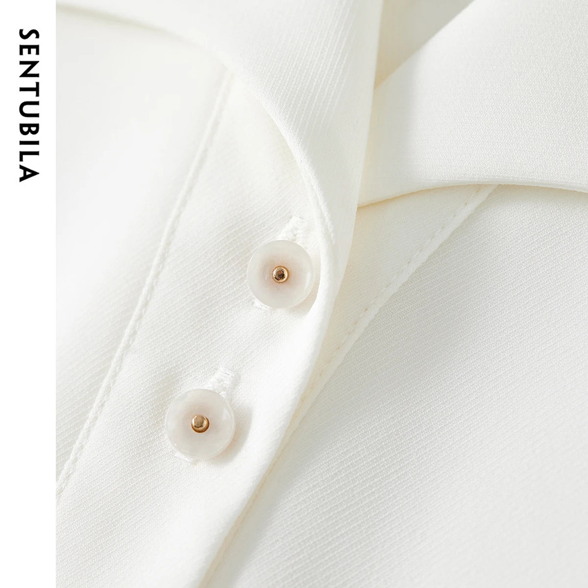 SENTUBILA Turn Down Collar Shirt Women Summer 2025 Twill Texture Chic Button Short Sleeve Elegant Solid Woman Blouse 152C87931