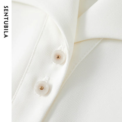 SENTUBILA Turn Down Collar Shirt Women Summer 2025 Twill Texture Chic Button Short Sleeve Elegant Solid Woman Blouse 152C87931