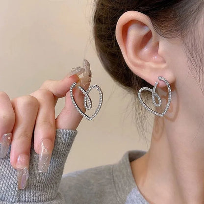 925 Silver Needle Korean Fashion Big Crystal Heart Earrings For Women Jewelry 2025 Trending New Luxury Women's Zircon Earrings