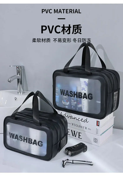 乾湿分離ダブル透明PUメイクアップバッグポータブル洗濯バッグ化粧品収納バッグ旅行フィットネス水泳必需品