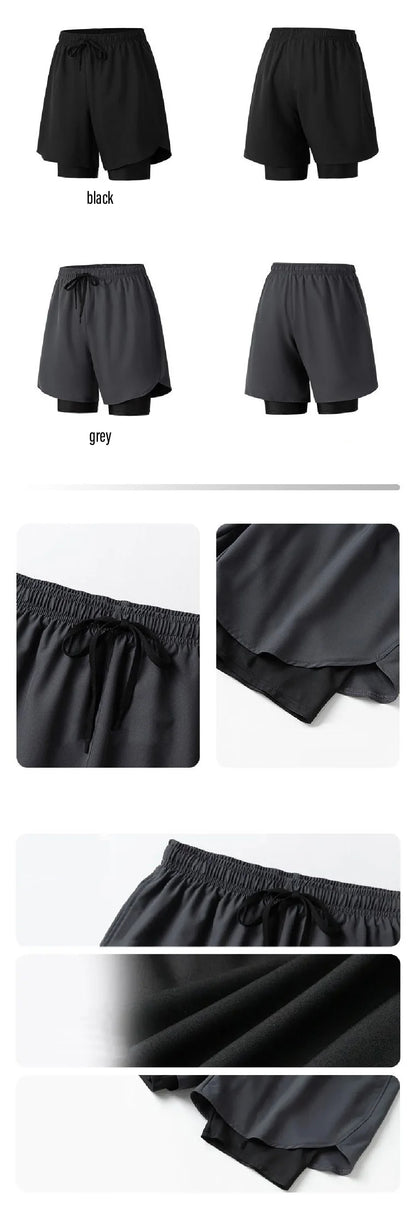 Men Swim Trunks Double-Layer Comfort Compression Liner Swim Shorts Quick Dry Beach Pants 7"