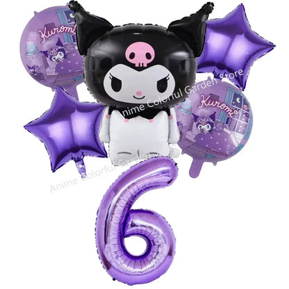 6pcs Sanrio Kuromi Balloon Set Children Anime Cartoon Cute 1-10 Birthday Number Airballoon Boys Girls Party Decorative Products