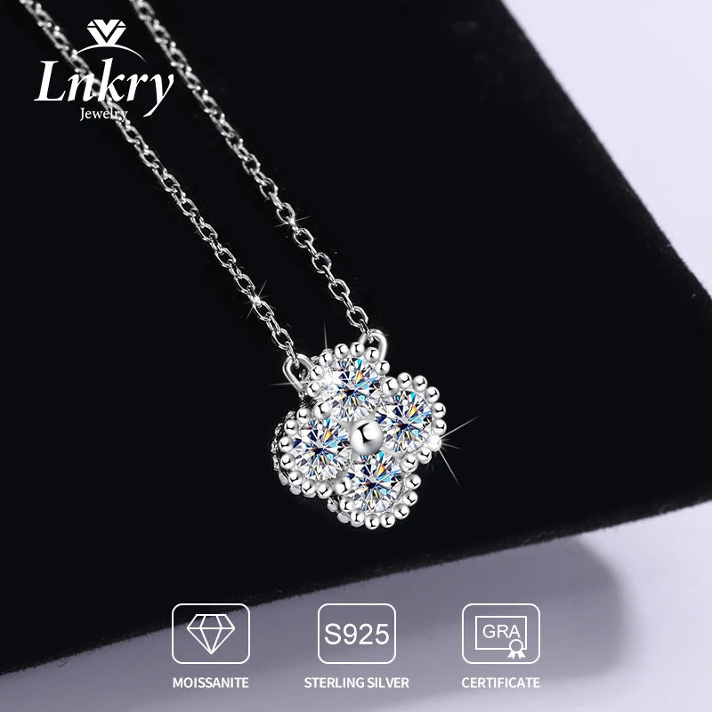 Lnkry 3mm 0.1ct モアサナイト ネックレス GRA 925 スターリングシルバー ラッキークローバー フラワー ペンダント ネックレス レディース 2025 ホットジュエリー
