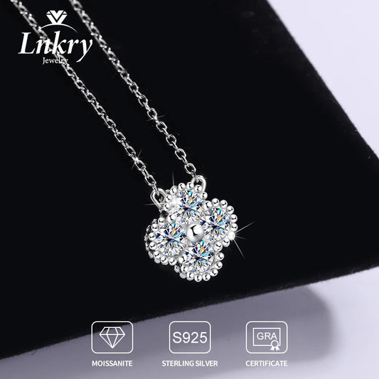 Lnkry 3mm 0.1ct モアサナイト ネックレス GRA 925 スターリングシルバー ラッキークローバー フラワー ペンダント ネックレス レディース 2025 ホットジュエリー