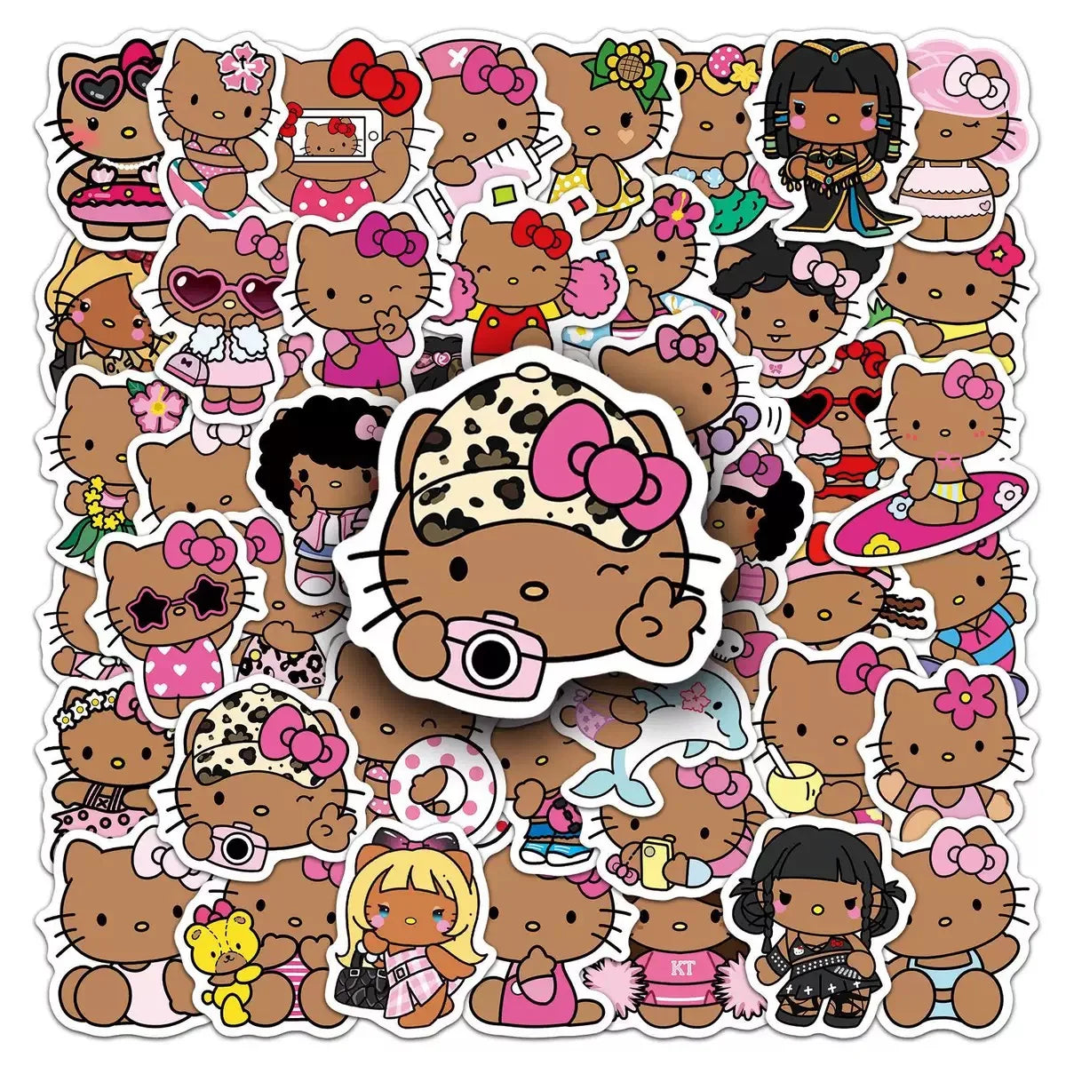 10/50枚 漫画 かわいい ブラック スキン ハローキティ ステッカー かわいい グラフィティ 装飾 荷物 ノート 防水 デカール 子供 ギフト おもちゃ