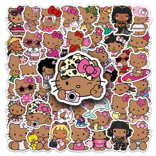 10/50PCS Cartoon Cute Black Skin Hello Kitty Stickers Kawaii Graffiti Decorative Luggage Notebook Waterproof Decal Kids Gift Toy
