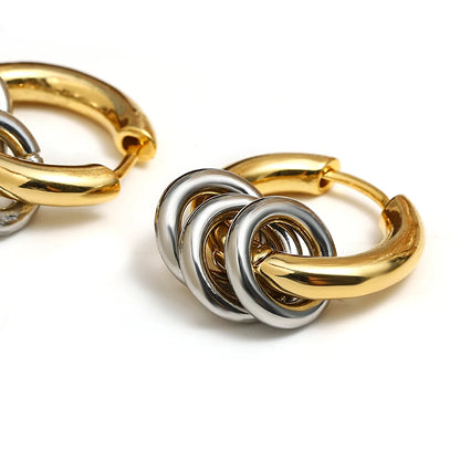 Greatera Two Tone Ring Huggie Earrings for Women Gold Plated Metal Geometric Round Circle Hoop Earrings Minimalist Jewelry