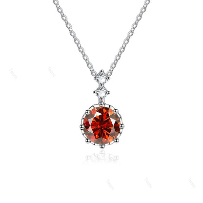 Tezzc 1ct 6.5mm Moissanite Necklace for Women Classic 925 Sterling Silver Sparkling Lab Diamond Pendant Wedding Jewelry