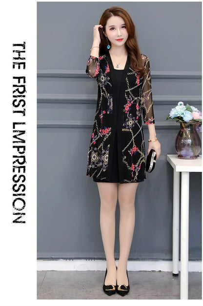 2024 Female Mid Length Large Size Sun Protection Cardigan Tops Coat Women Summer Gauze Lace Print Thin Sun Sunscreen Jacket 5XL